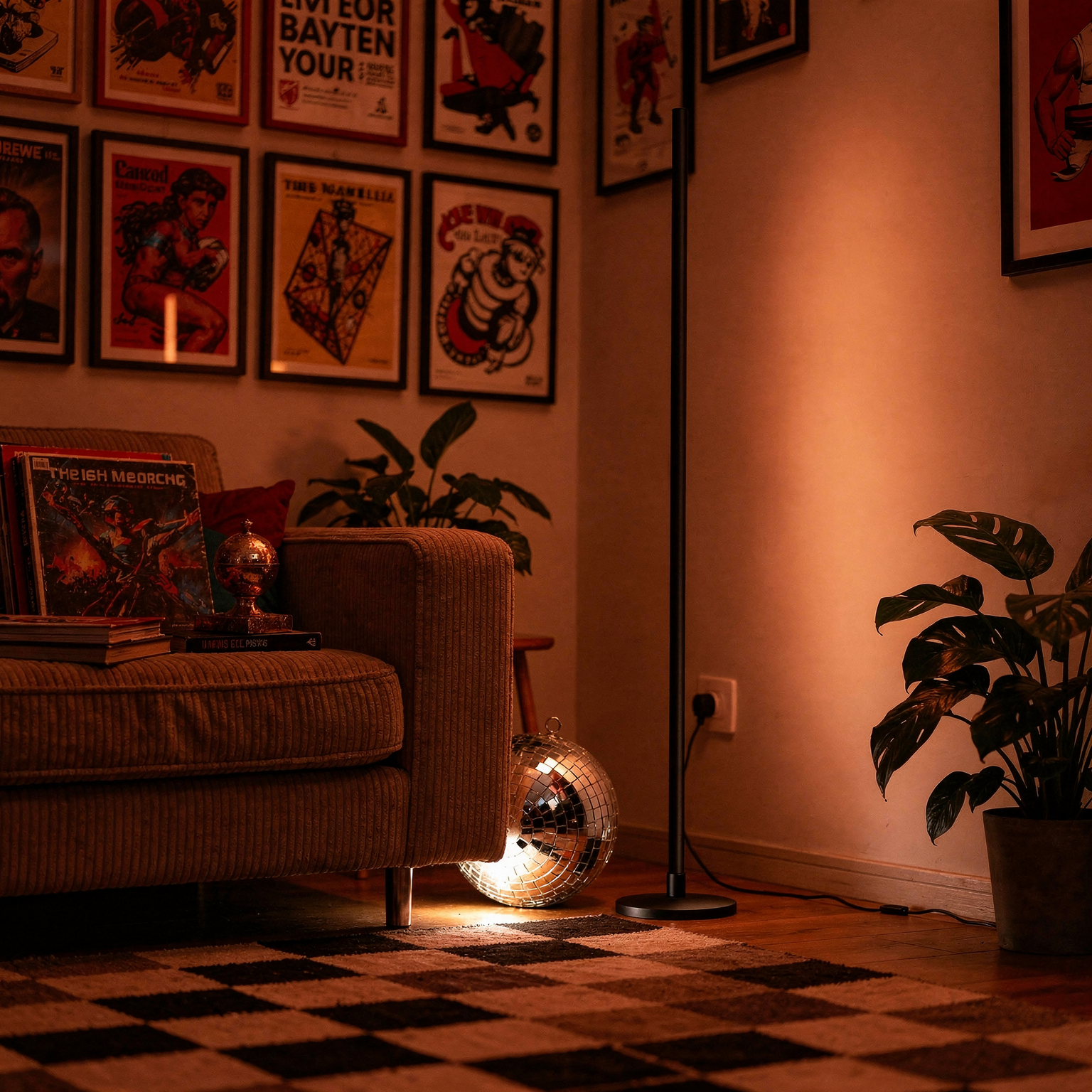 Corner RGB floor lamp detail view with ambient glow