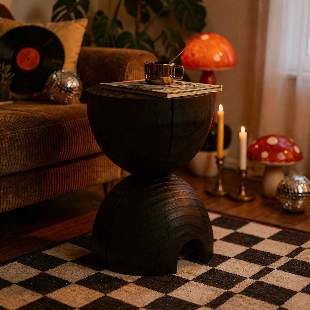 Mango wood round side table hero angle