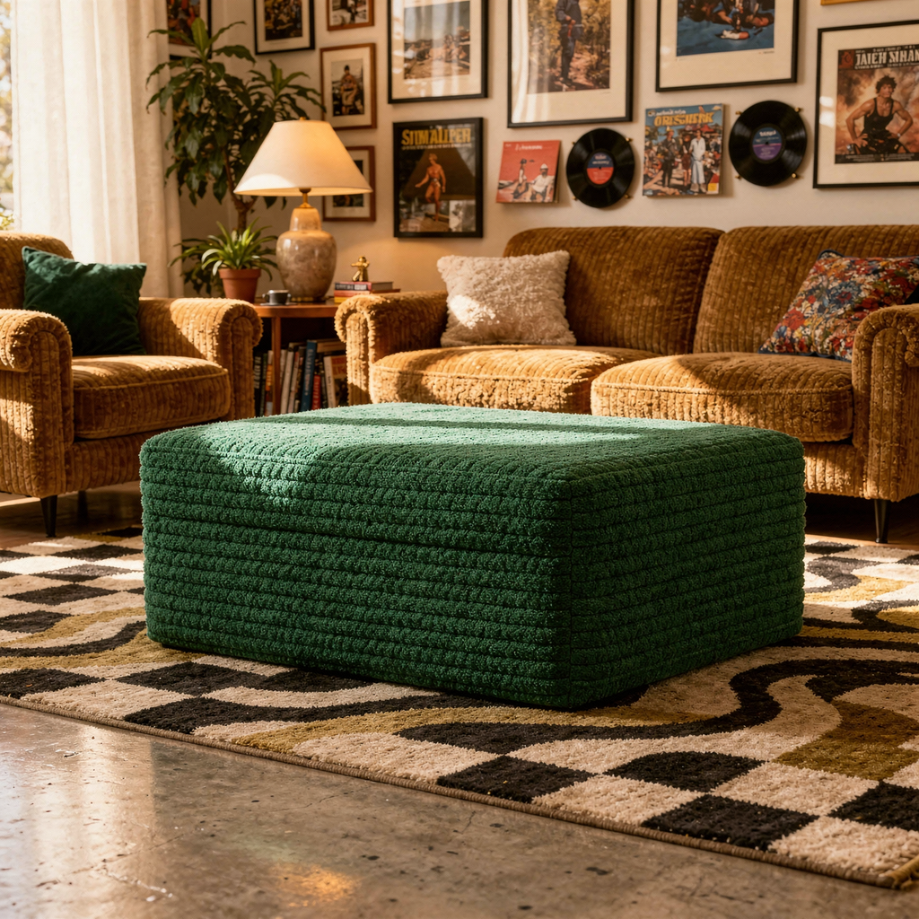 Ottoman Green styled in a room