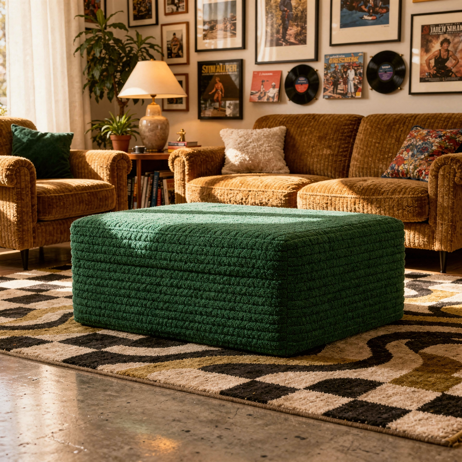 Ottoman Green styled in a room