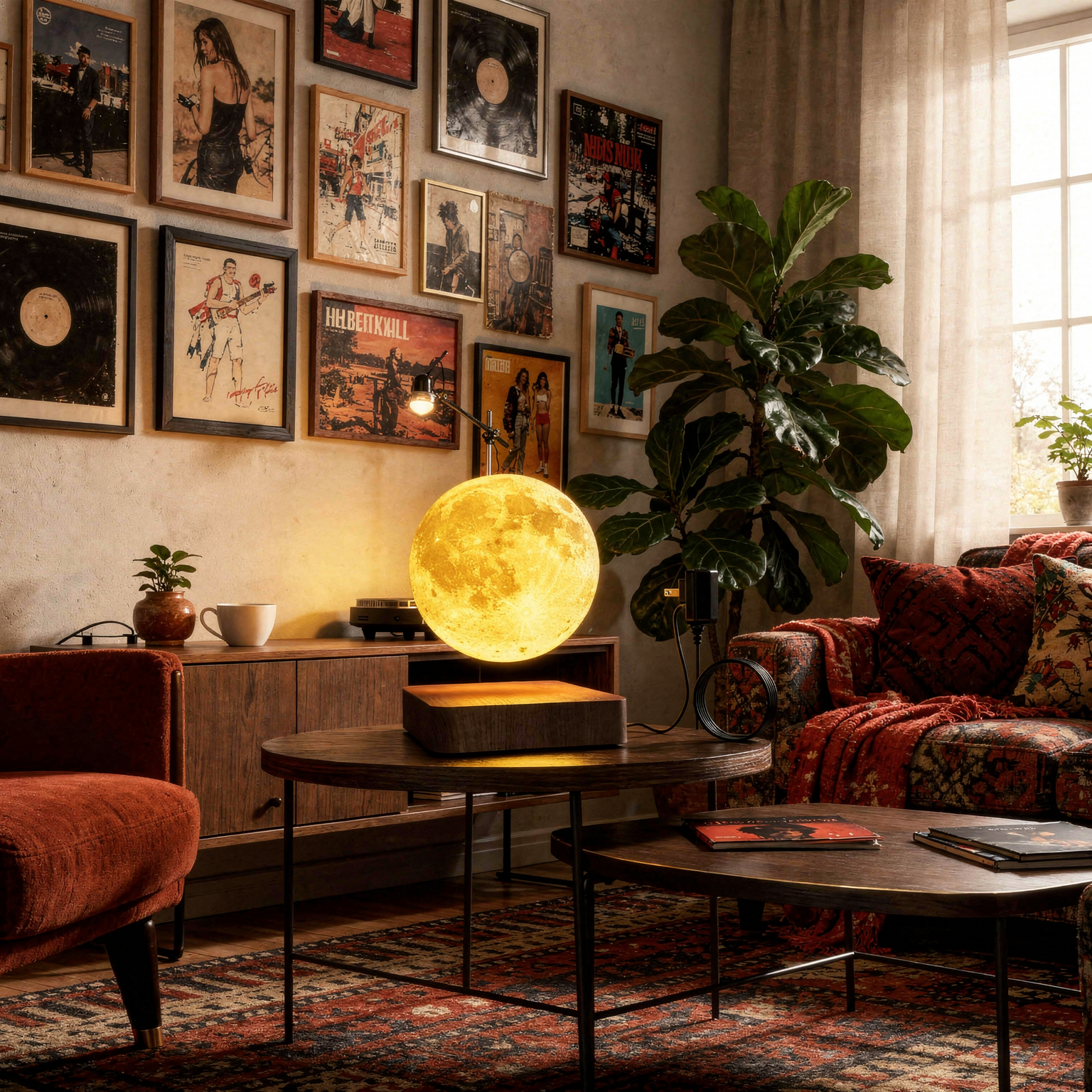 Magnetic Floating Moon Lamp styled in a room