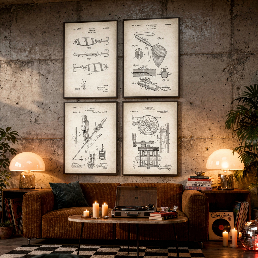 Vintage Fishing Lure Patent Chart Poster hero angle