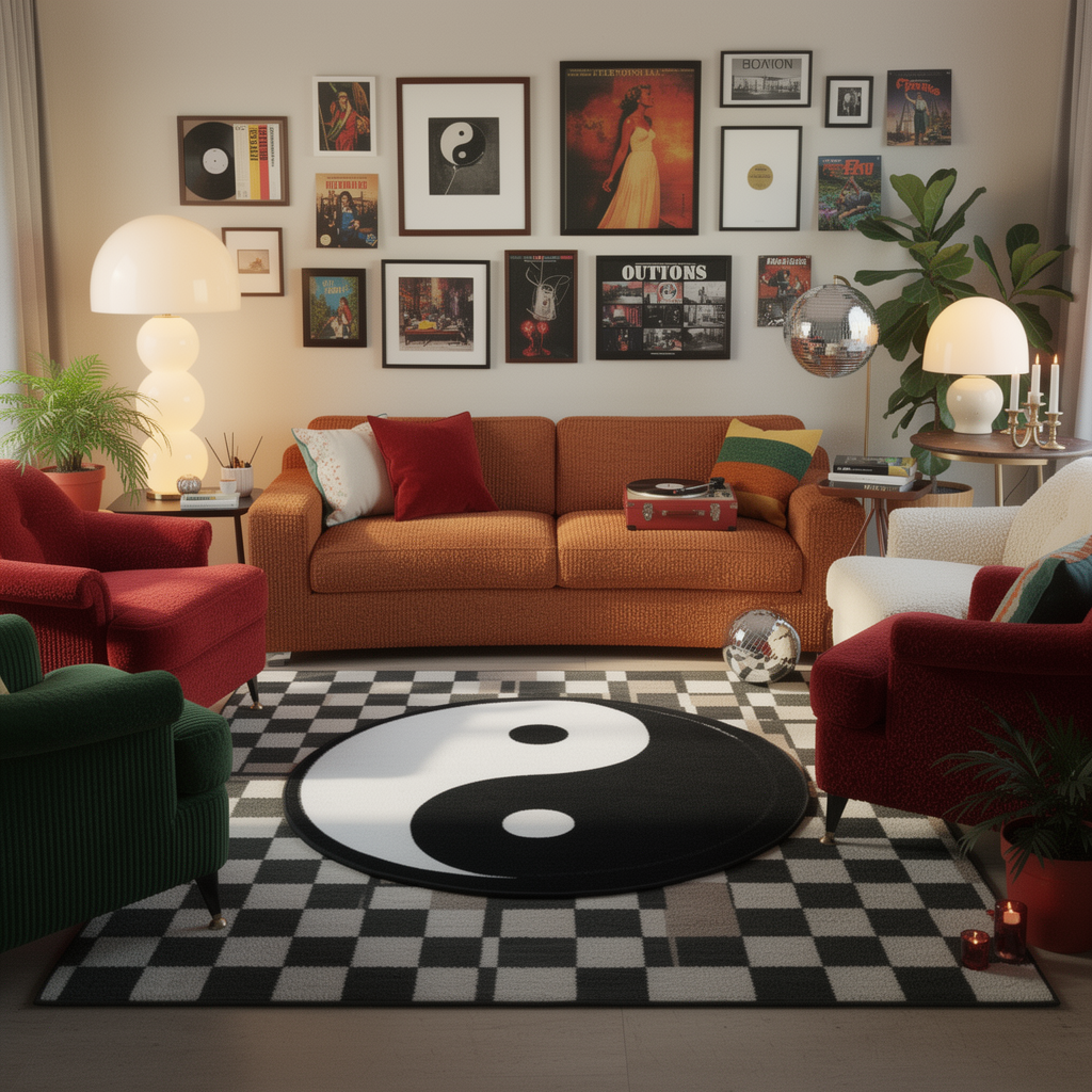 Yin Yang round gaming mouse pad styled in a room
