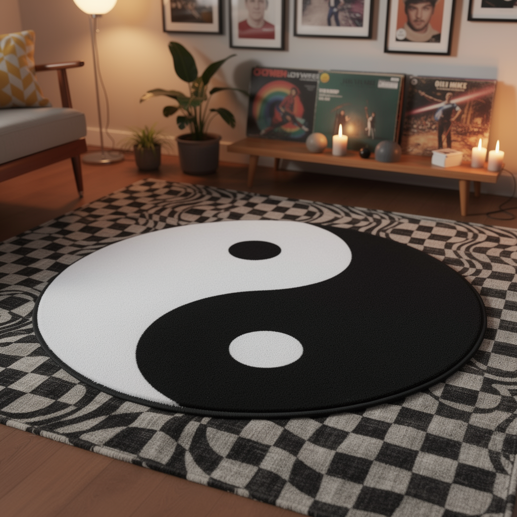 Yin Yang round gaming mouse pad close-up hero shot