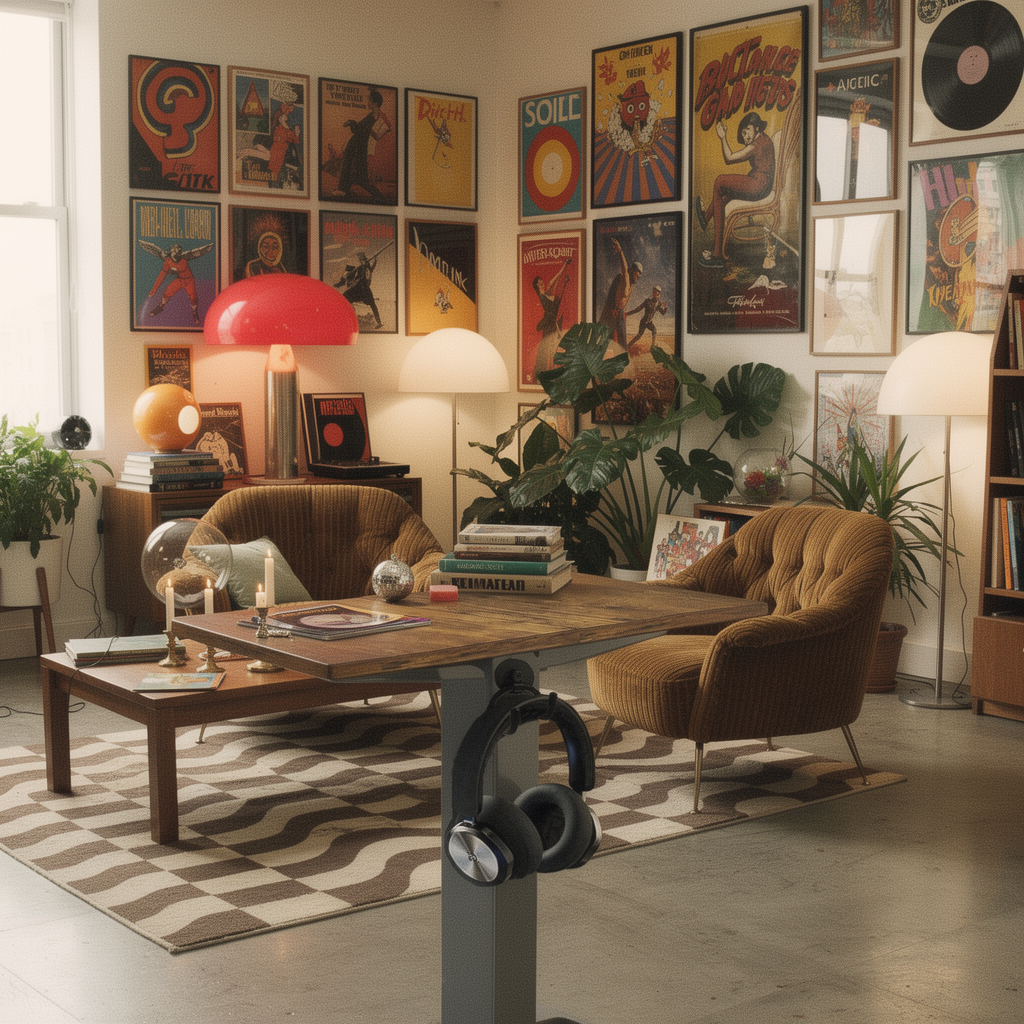 Magnetic headset holder headphone hanger in a styled room