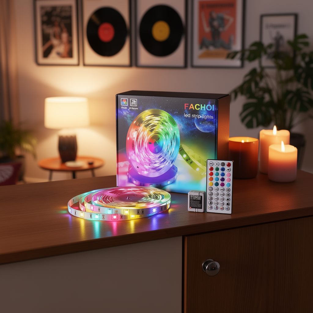 RGB music sync LED strip lights close-up hero shot