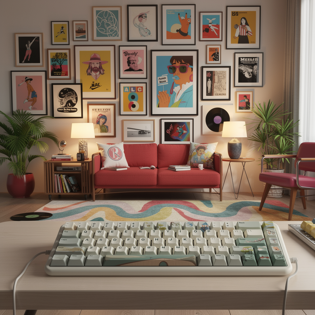 YUNZII Spring Tea PBT custom keycaps in a styled room