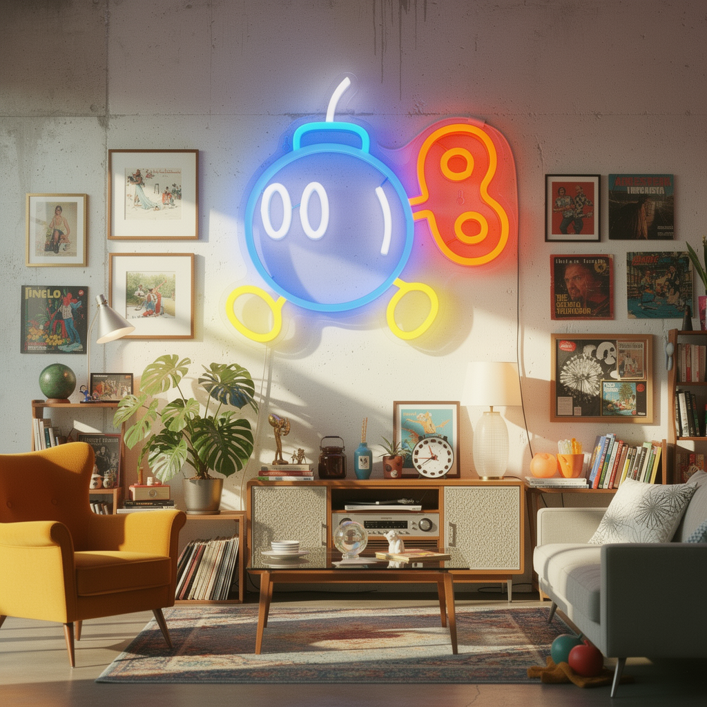 Gaming neon sign in a styled gamer room