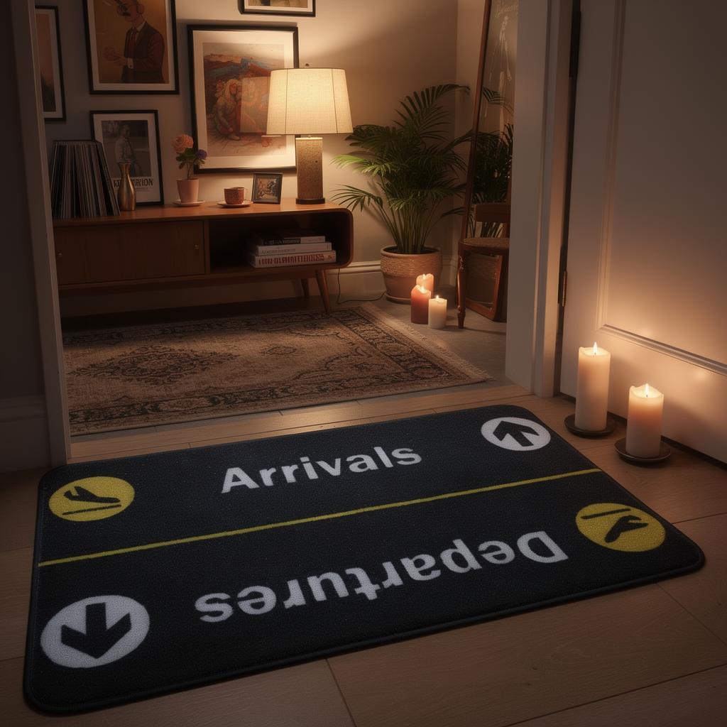 Flight theme velvet doormat close-up hero shot
