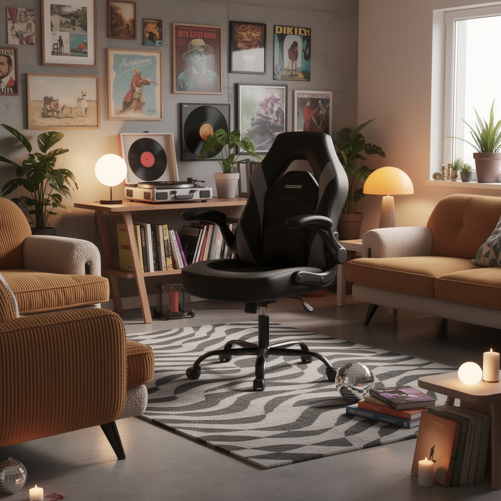 Big and tall leather gaming chair in a styled room