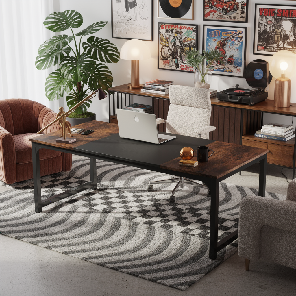 Tribesigns large computer desk in a styled home office