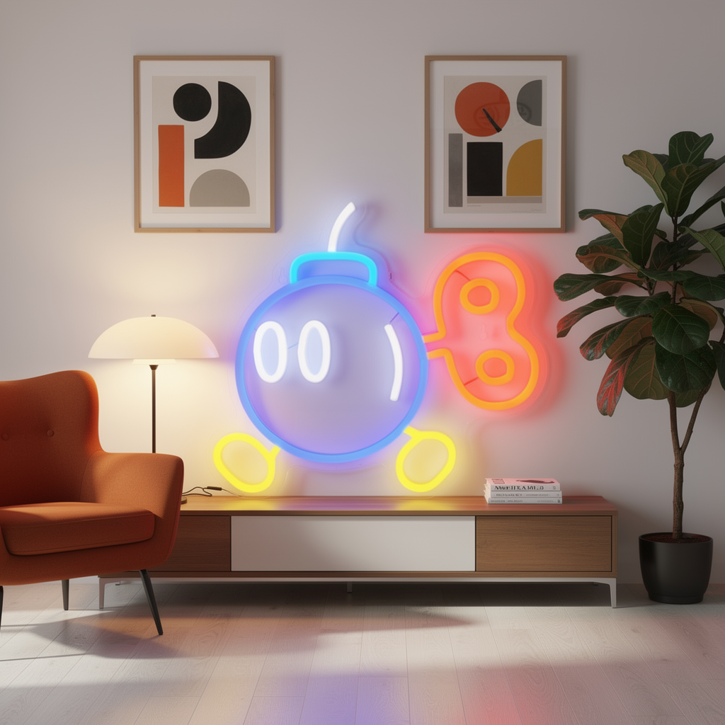Gaming neon sign in a styled gamer room