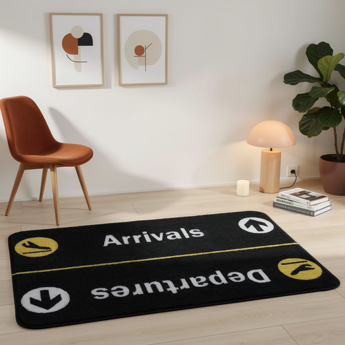 Flight theme crystal velvet doormat close up in warm light