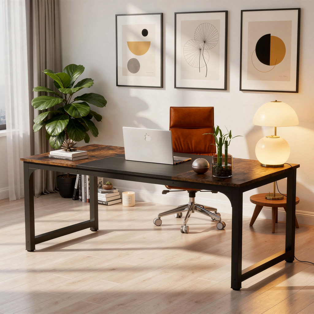 Tribesigns large computer desk in a styled apartment workspace