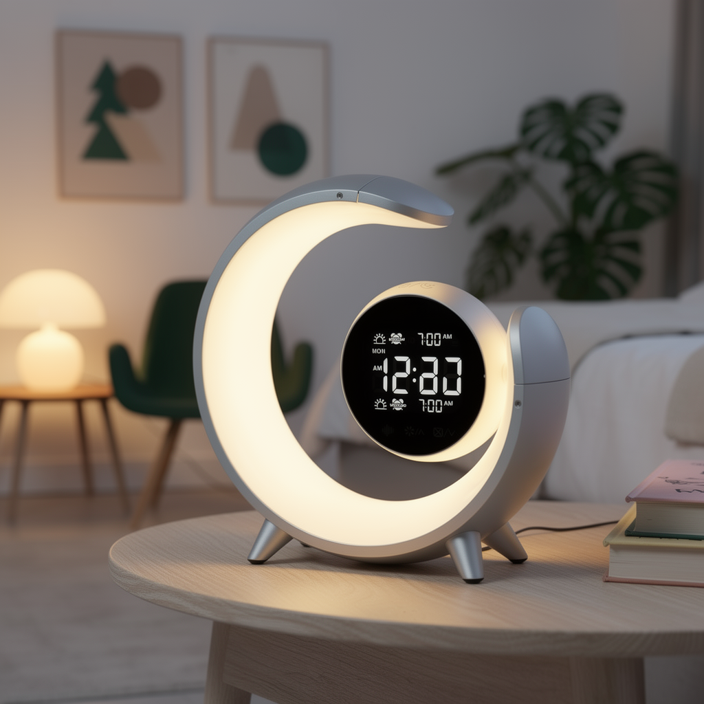 Intelligent Table Lamp Bedside Night Light close-up in warm evening lamplight