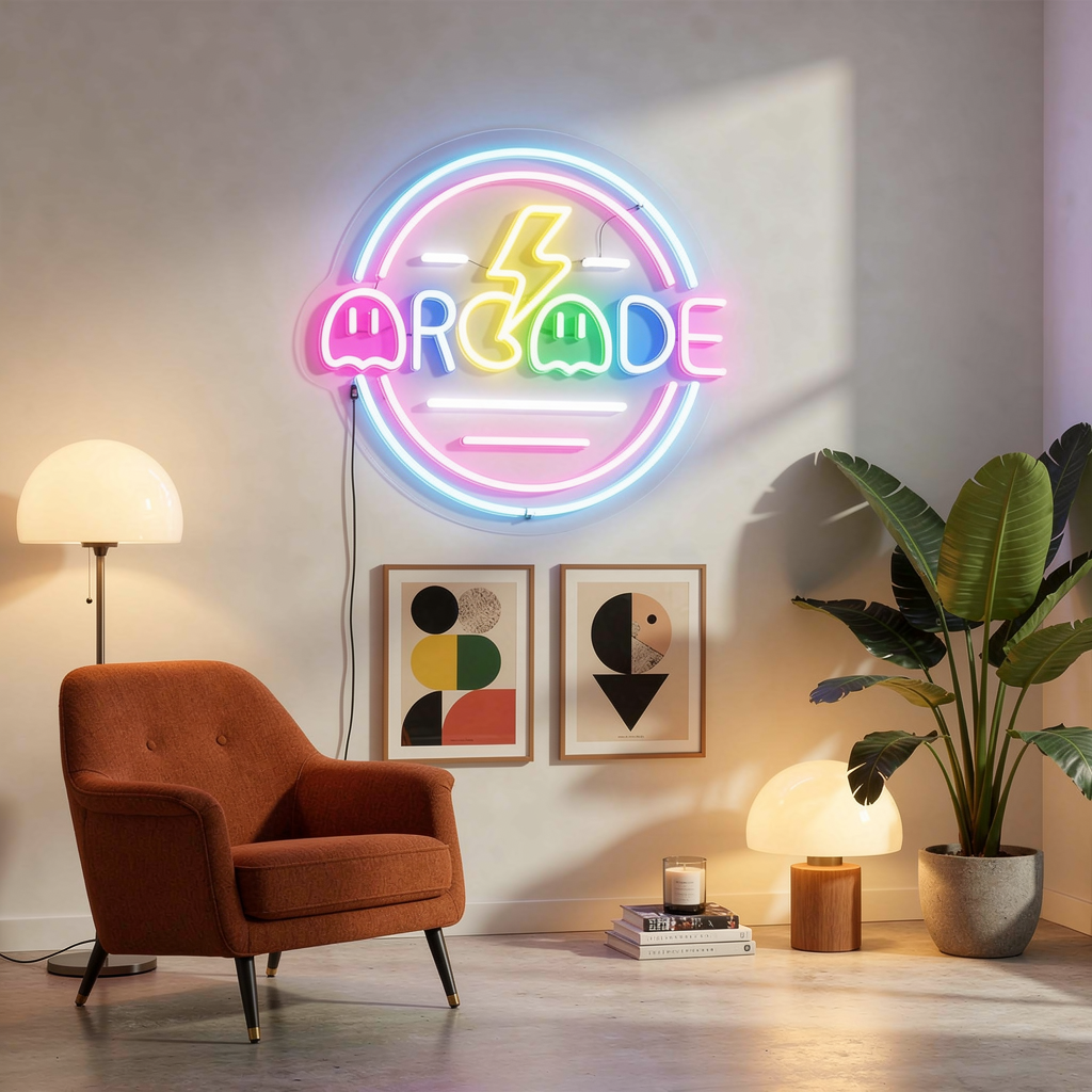 Dimmable USB Game Neon Sign Wall Light Gamer Room Decor in a styled room