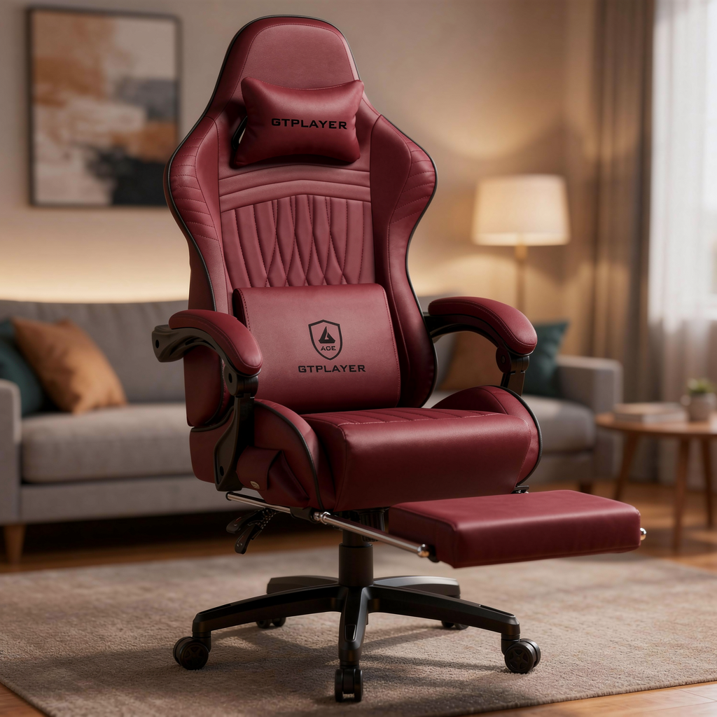 GTPLAYER Gaming Chair close-up in warm evening lamplight