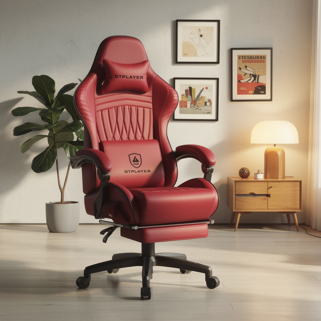 GTPLAYER Gaming Chair with built-in speakers and footrest in a styled room