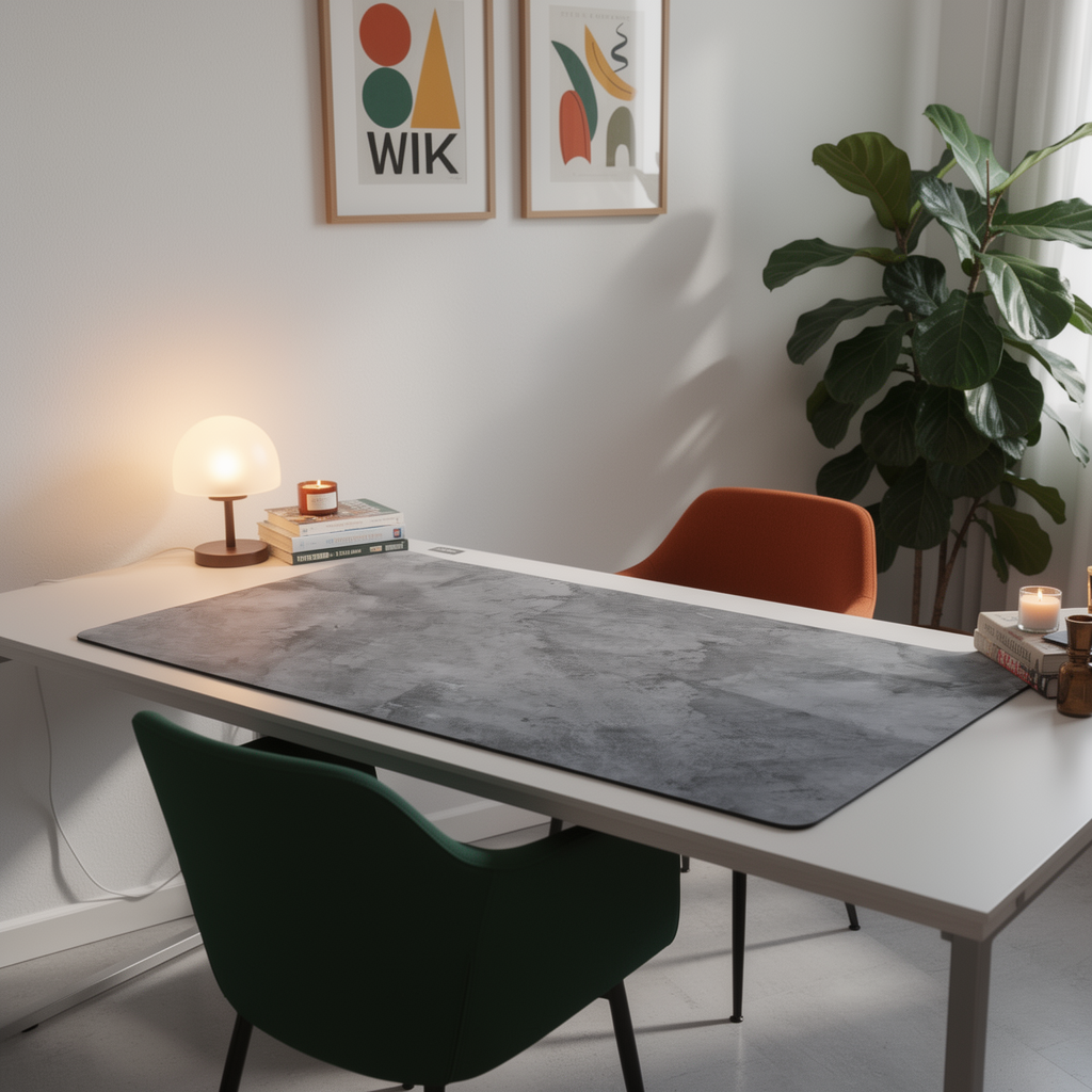 Gray Mouse Pad Large Overlocked XXL Desk Mat on a styled desk