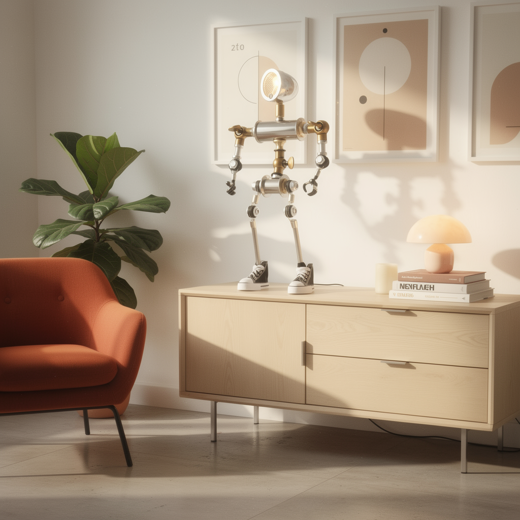 FlexBot Lamp on a desk in a styled apartment