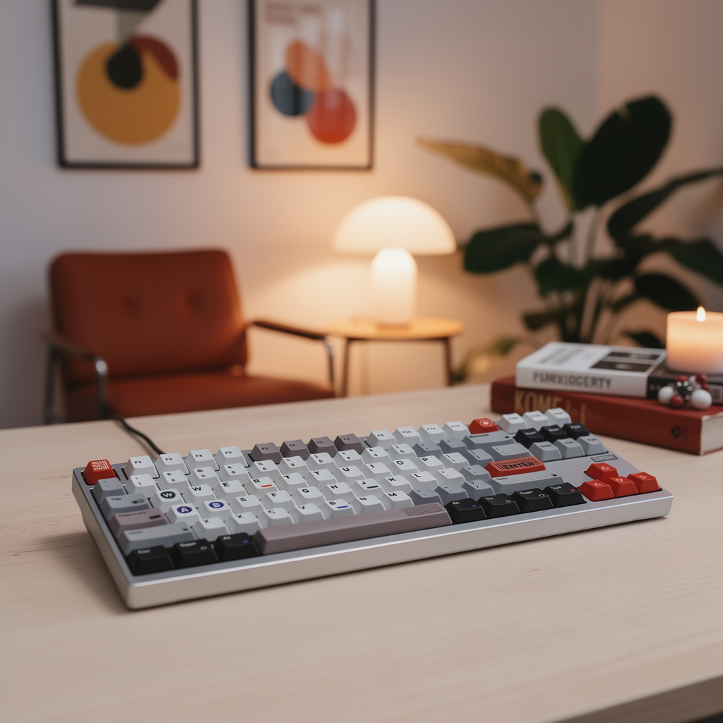 143-Key Retro 1989 Keycaps close-up in warm evening lamplight