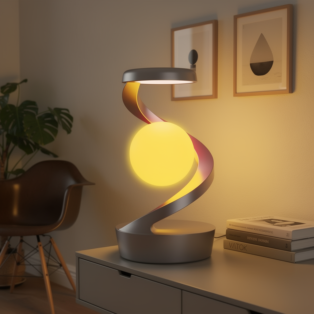 RGB Touch Atmosphere Lamp Wireless Charging Night Light close-up in warm lamplight
