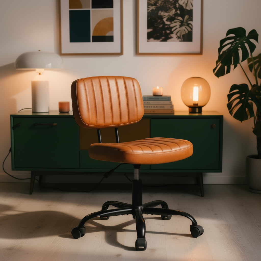JHK Armless Office Desk Chair close-up in warm evening lamplight