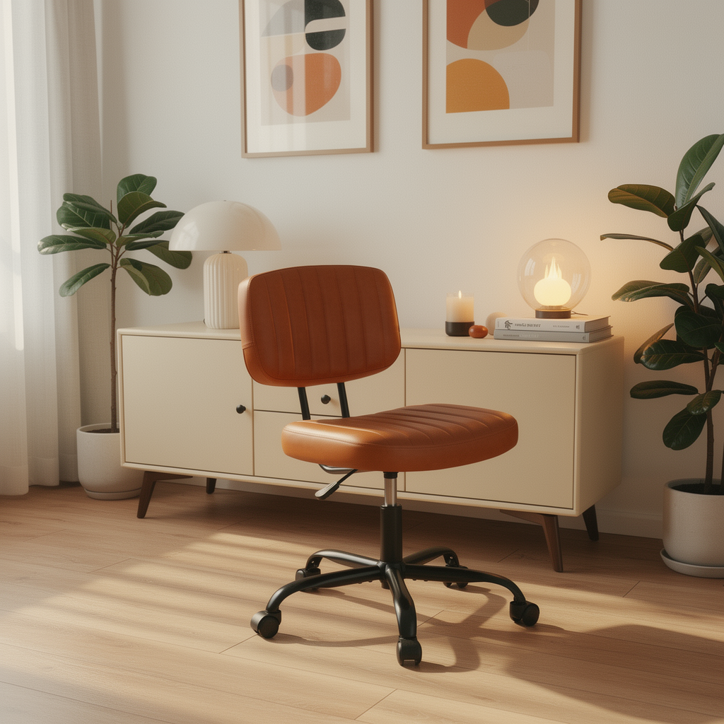 JHK Armless Office Desk Chair PU Leather Swivel Rolling in a styled apartment